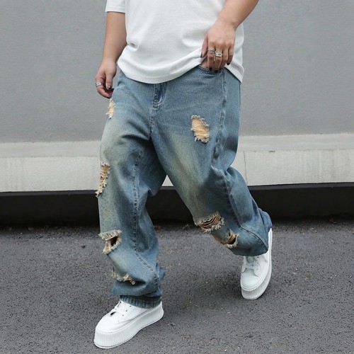 Baggy rapped jeans men - rapped,