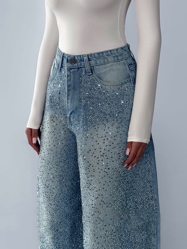 Irregular rhinestone jeans - irregular,
